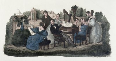 Réunion musicale dans un jardin, vers 1830 - Duvelleroy